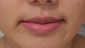 Too Faced Melted Lipstick in Peony on bottom lip only
